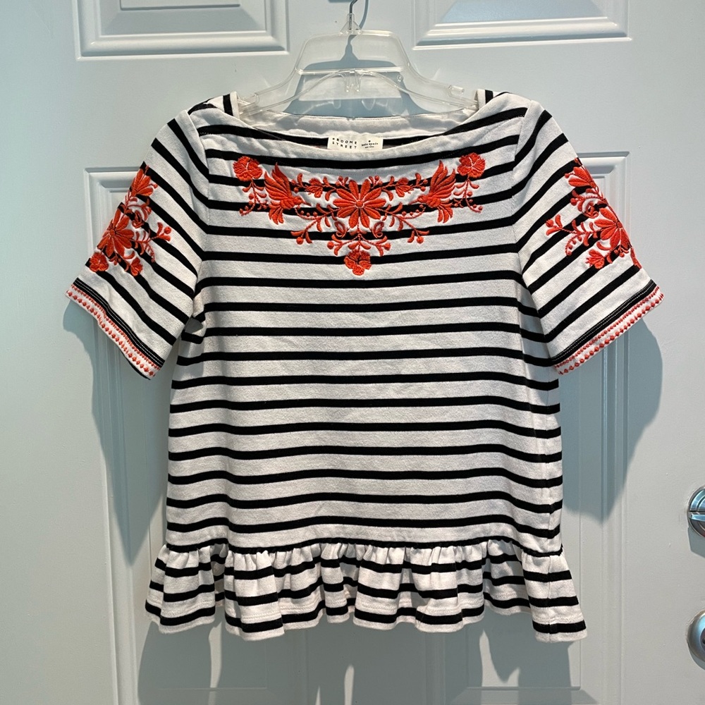 Kate Spade New York Broome Street Floral Embroidery Short Sleeve Top Size Small